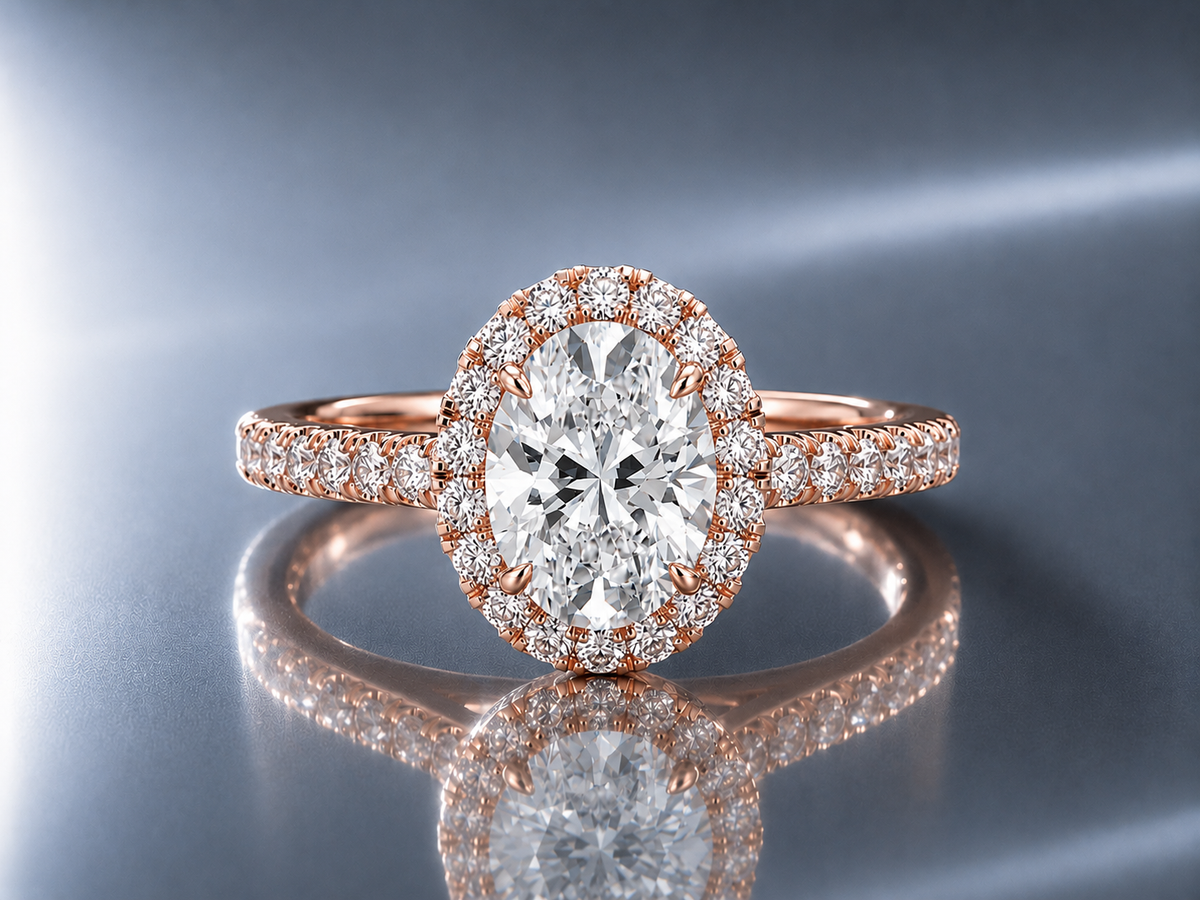 IGI Certified 2ct Oval Lab Grown Diamond Halo Engagement Ring