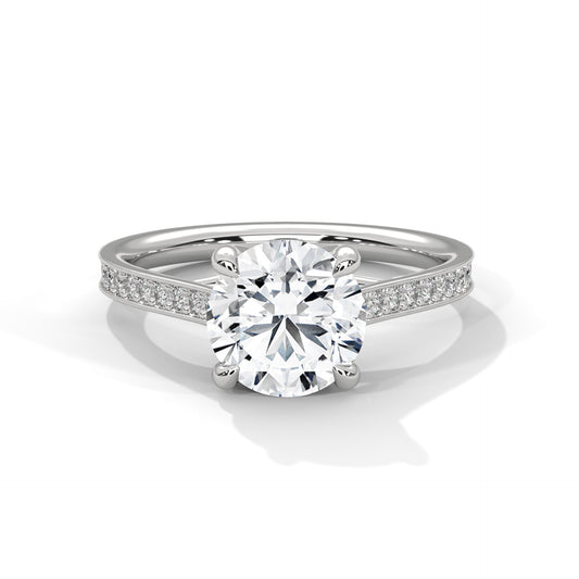 Lab Grown Diamond Engagement Ring 14K Rose Gold Pavé Band