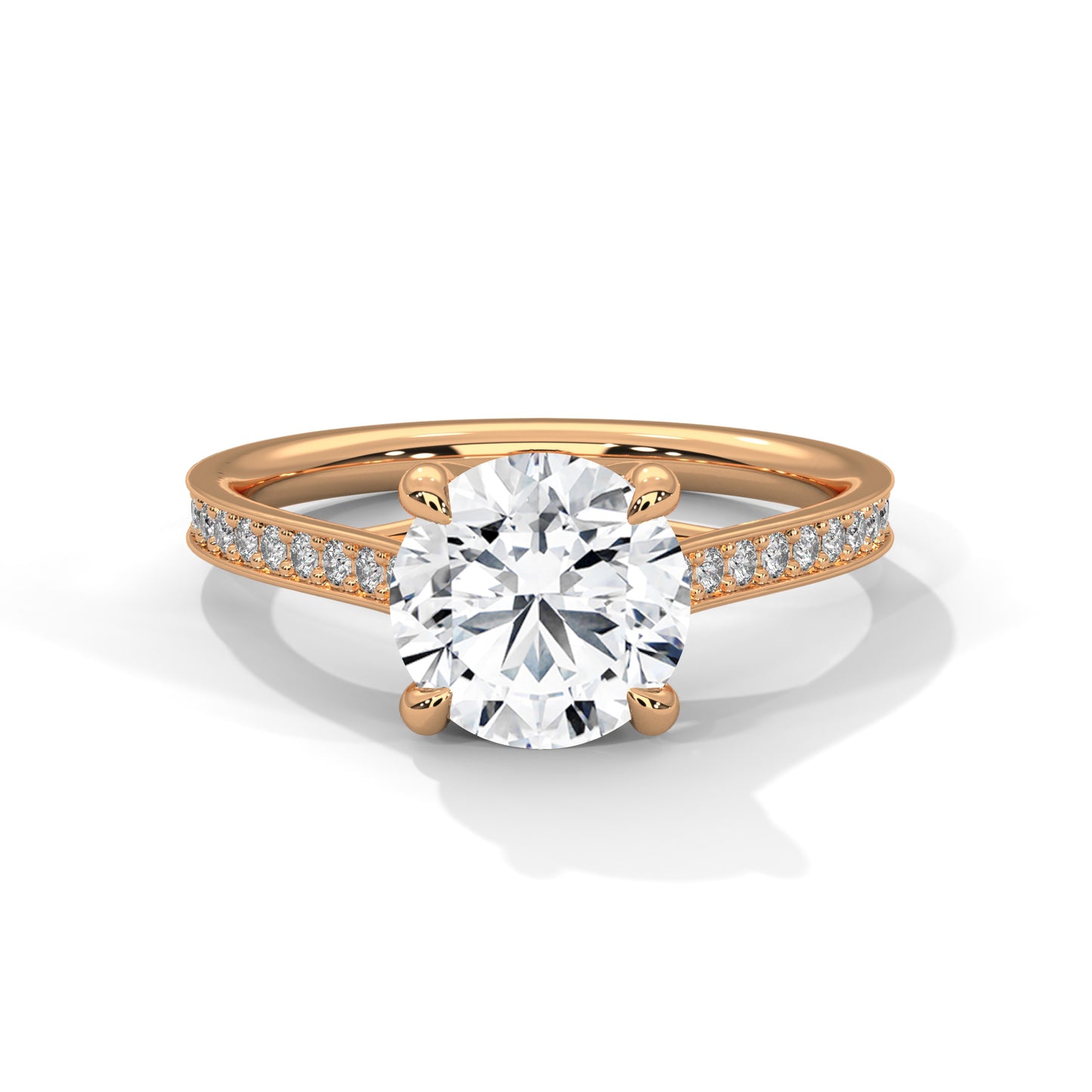 Lab Grown Diamond Engagement Ring 14K Rose Gold Pavé Band