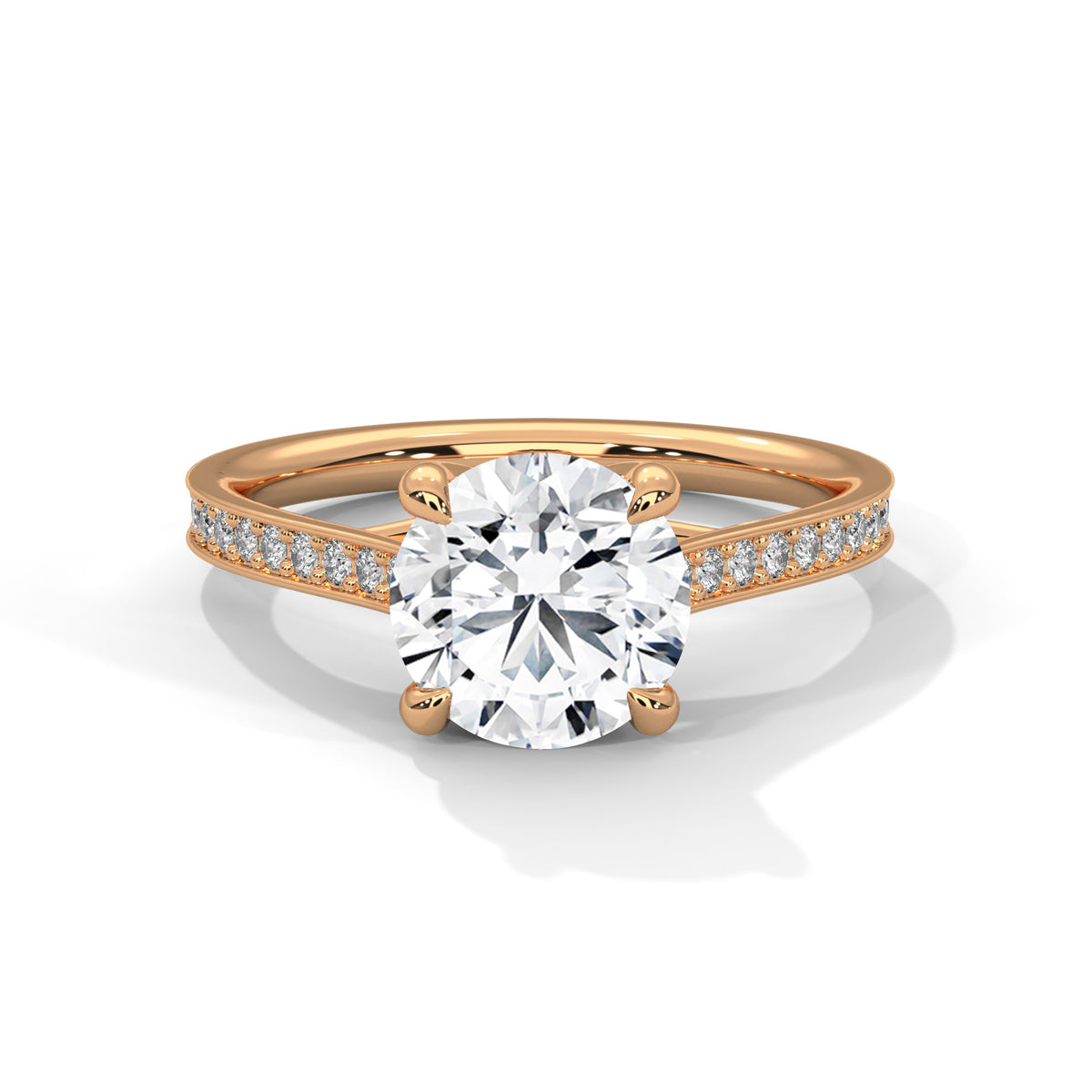 Lab Grown Diamond Engagement Ring 14K Rose Gold Pavé Band