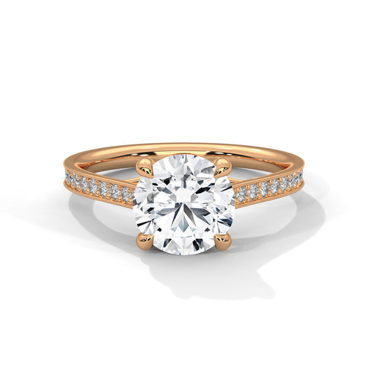 Lab Grown Diamond Engagement Ring 14K Rose Gold Pavé Band