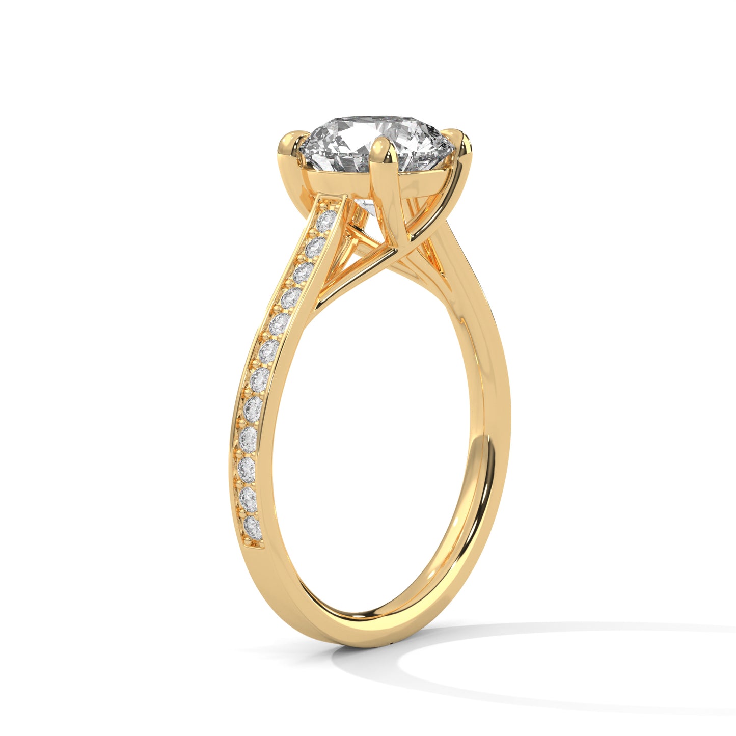 Lab Grown Diamond Engagement Ring 14K Rose Gold Pavé Band