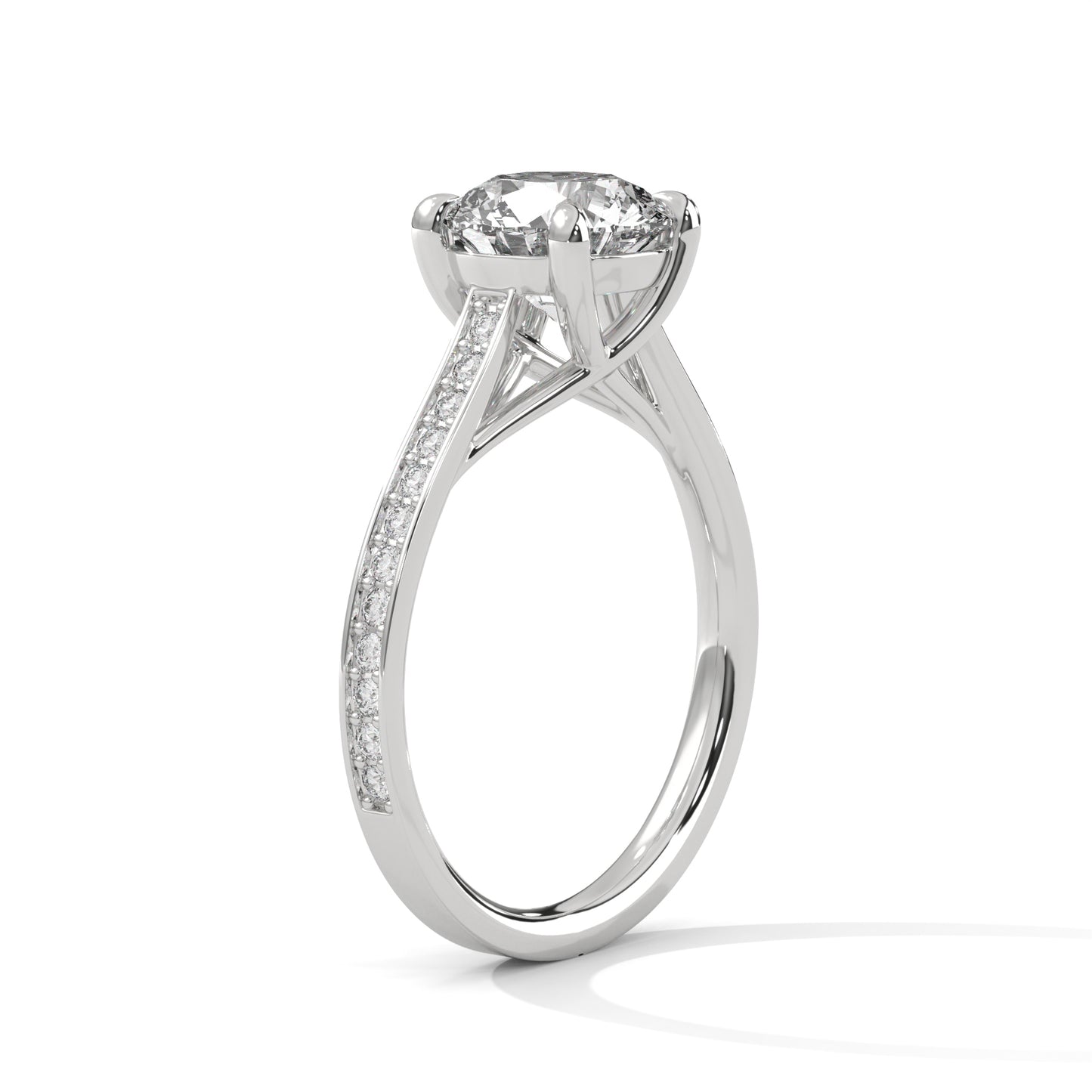 Lab Grown Diamond Engagement Ring 14K Rose Gold Pavé Band
