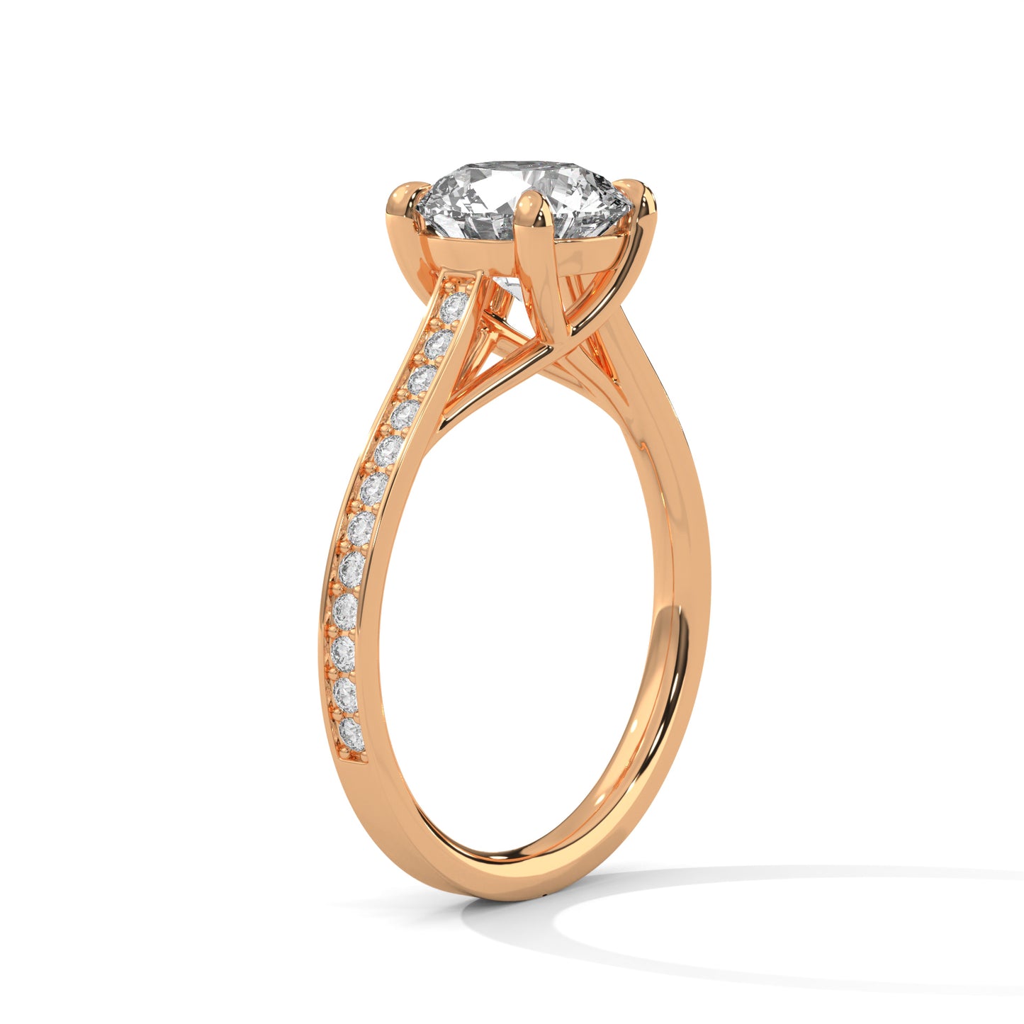 Lab Grown Diamond Engagement Ring 14K Rose Gold Pavé Band