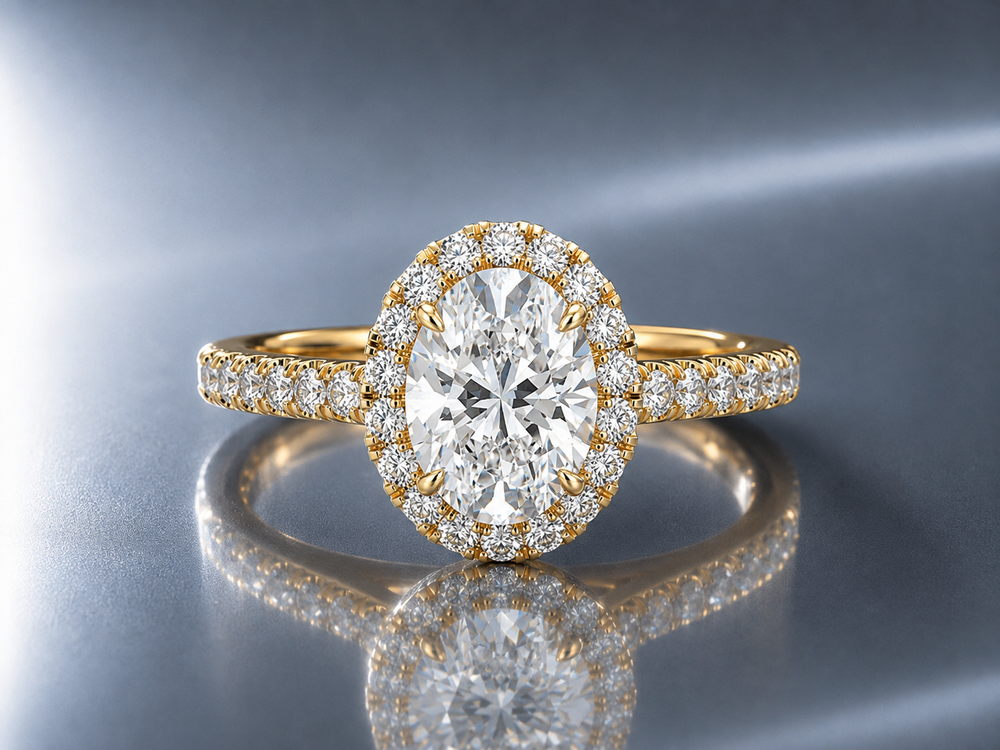 IGI Certified 2ct Oval Lab Grown Diamond Halo Engagement Ring