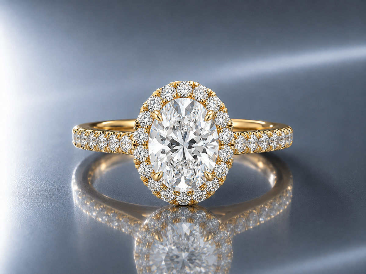 IGI Certified 2ct Oval Lab Grown Diamond Halo Engagement Ring