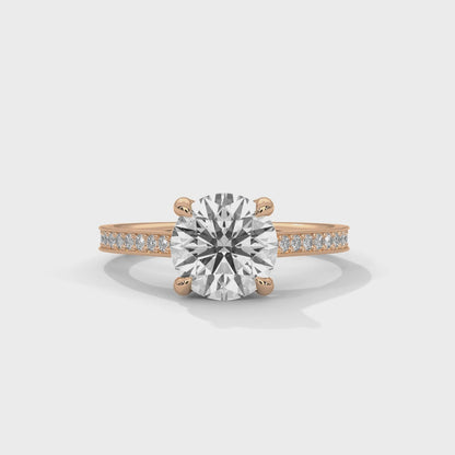 Lab Grown Diamond Engagement Ring 14K Rose Gold Pavé Band